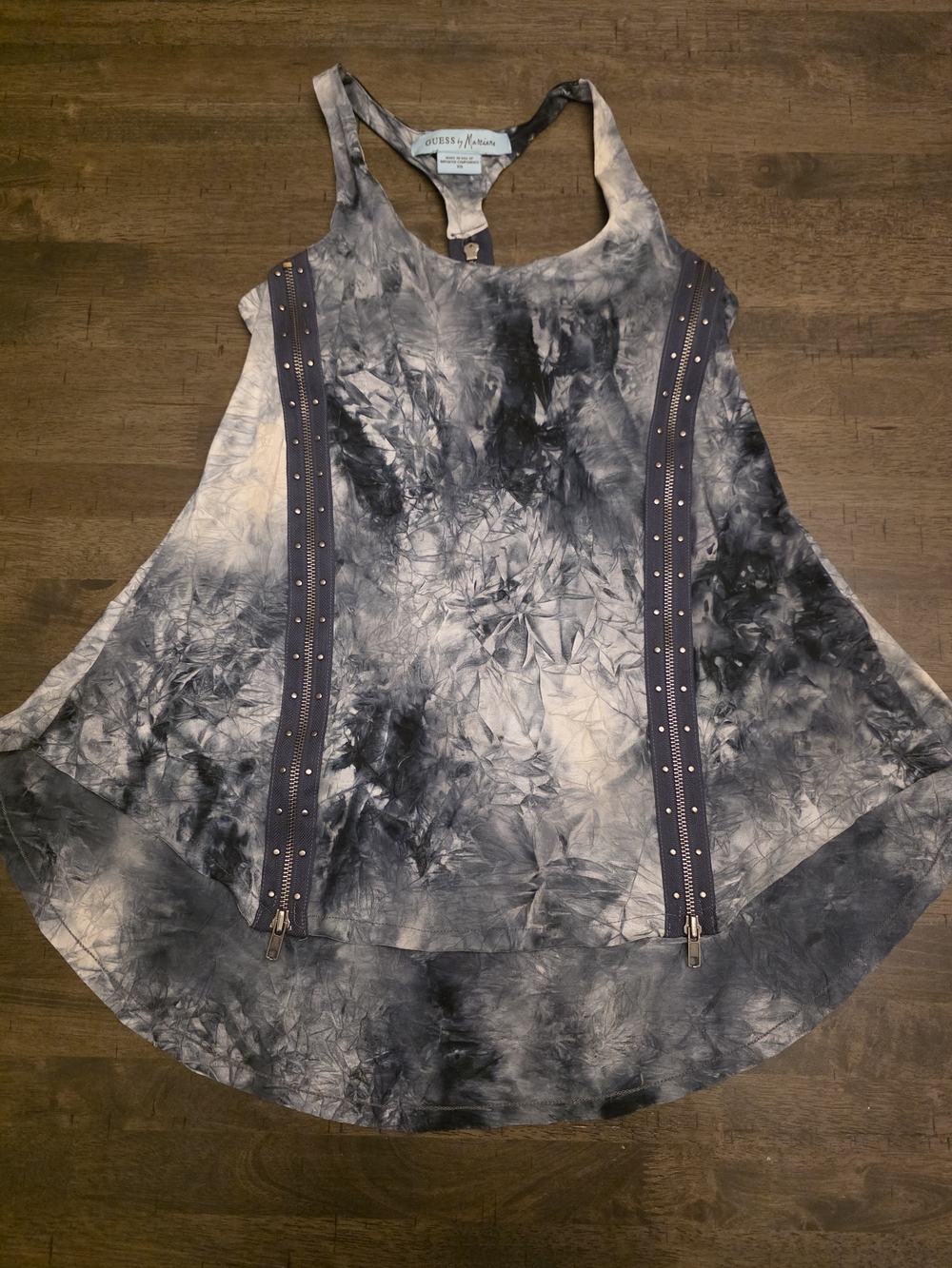 Guess by Marciano Black and White Tie-Dye Racerback Tank with Studded Zips